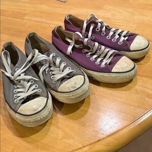2 pair of Classic Low-Top Converse Sneakers in Plum & Grey